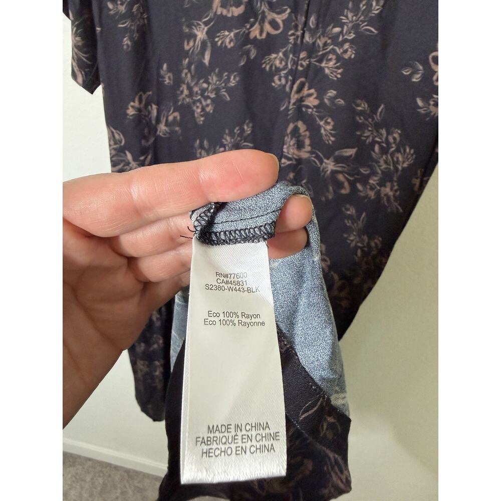 Saltwater Luxe Black Floral Rayon Midi Dress Size Small Boho Dark Whimsy Goth - Picture 3 of 4